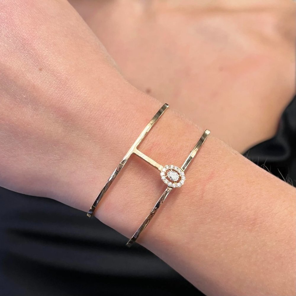 Messika 0.36Ctw Manch Glam'Azone Diamond 2 Row Bracelet 18K Rose Gold SZ Small